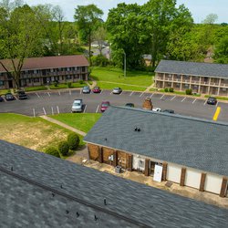 panoramic view of the parking lot at Woodlawn Manor, located in Tuscaloosa, AL